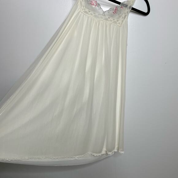 Vtg Miss Elaine Nightgown Slip Embroidered Floral Fairy Bride Honeymoon White M - Picture 5 of 10